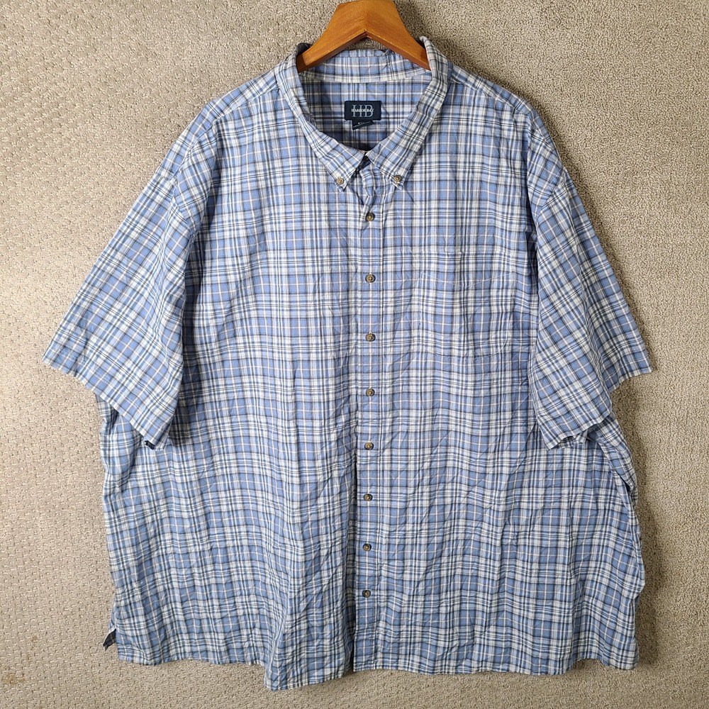 Harbor Bay Shirt Mens 5XL Blue Plaid Button Down Cotton Blend Short Sleeve